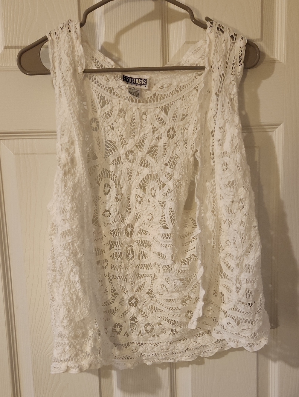 Russ White Crochet Lace Sleeveless Camisole Sz PL